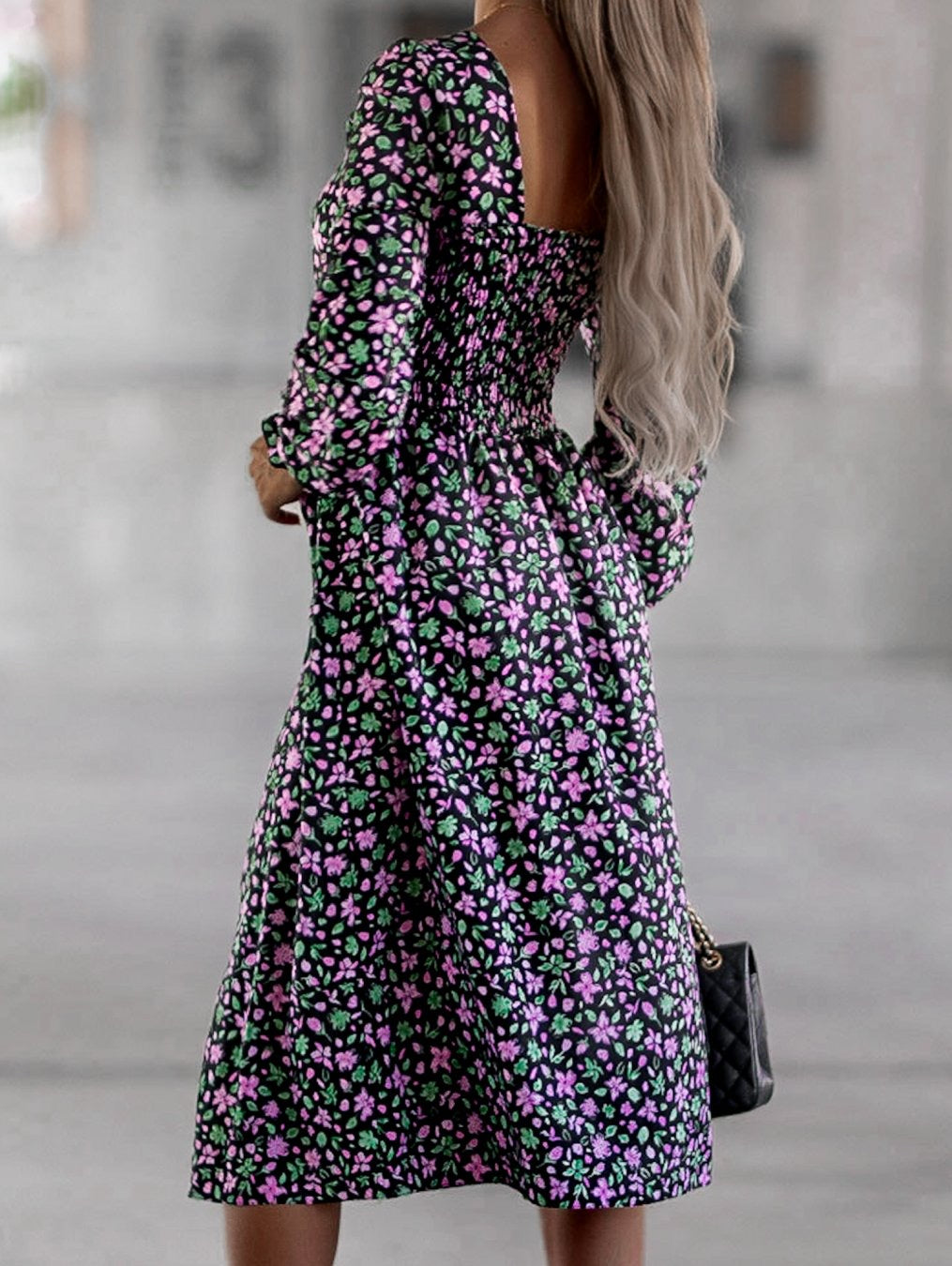 Paula Purple Green Floral Print Midi Dress